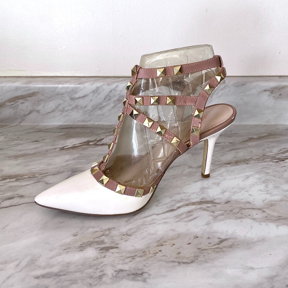 🪞 NEW bcbg t strap pointed toe studded embellished sling back dressy heels